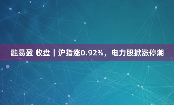 融易盈 收盘｜沪指涨0.92%，电力股掀涨停潮